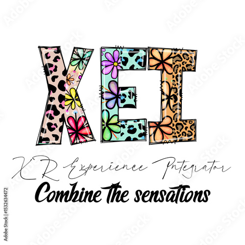 Colorful Floral Leopard Print Letters X E T Design