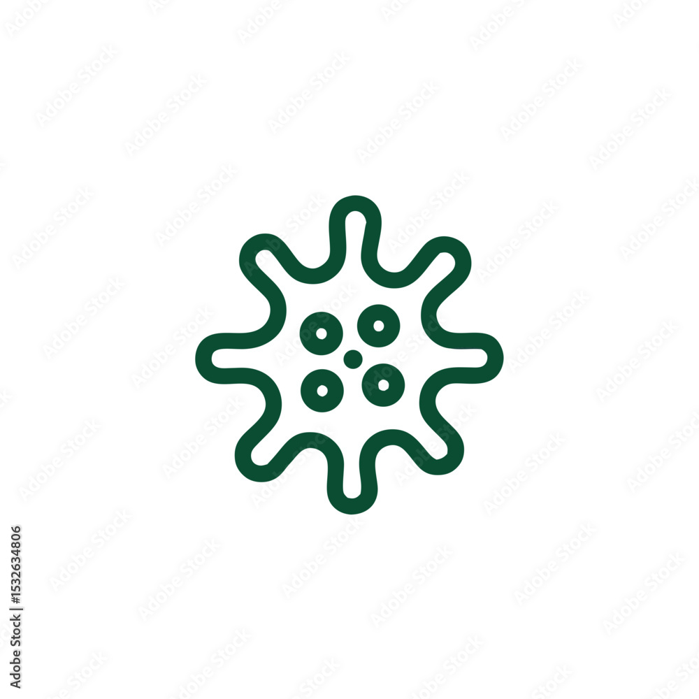 Obraz premium Simple virus icon in green outline design for medical graphics 