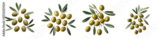 Wallpaper Mural Green olives with leaves arranged in clusters displayed on a transparent background showcasing various angles and groupings of the fruit for culinary or design applications Torontodigital.ca