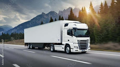 A modern European truck with standard trailer is driving on the road