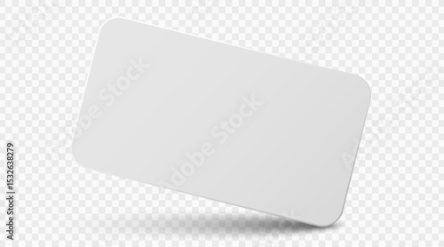 Realistic blank card mockup with soft shadow and tilted angle isolated on a transparent background. Showcasing for business cards, branding design, and graphic template. Vector illustration.