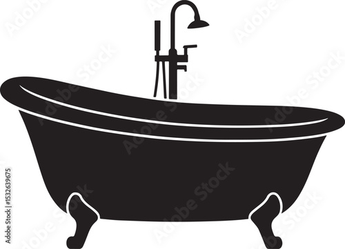 Classic clawfoot bathtub with faucet and showerhead icon
