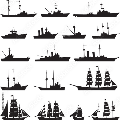 Vintage Sailing Ship Silhouettes – Black & White Nautical Vector Set

Old and Modern Ship Illustrations – Maritime Silhouette Collection

Historic Sailboat and Cargo Ship Silhouettes – Nautical Vector