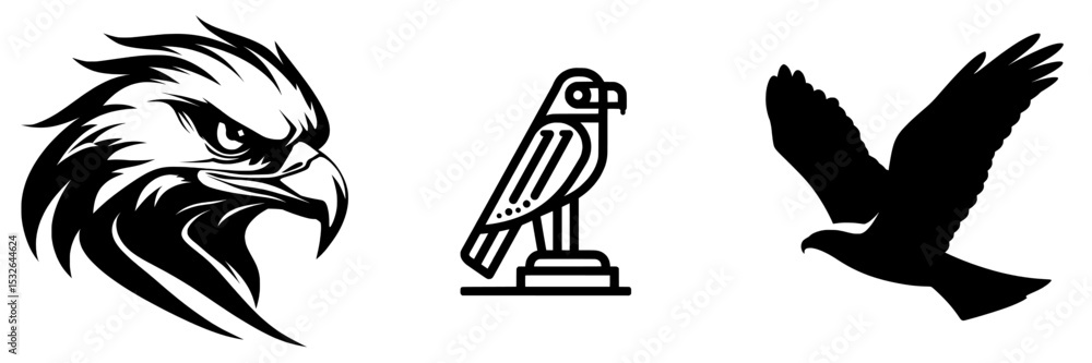 A black hawk icon is set against a white background, forming a hawk silhouette A black hawk icon is set against a white background, forming a hawk silhouette