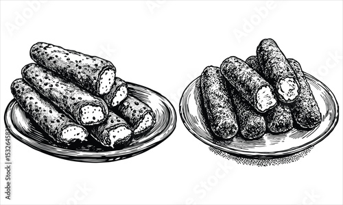 Two plates of cannoli isolated on white background