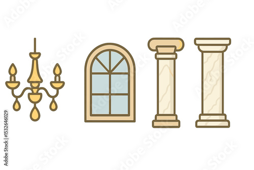 Elegant chandelier and classic architecture with window and marble columns