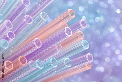 Colorful Transparent Tubes with Bokeh Pastel Background in 3D Illustration