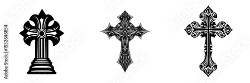 The Latin Cross Icon is depicted as a black silhouette, representing an ancient Christian sign in a modern illustration style
