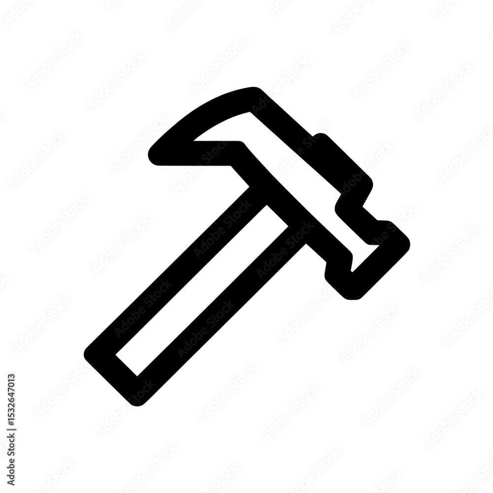A black, minimalist hammer icon is isolated on a white background, featuring a simple silhouette, ideal for modern web site page and mobile app design elements A black, minimalist hammer icon is isolated on a white background, featuring a simple silhouette, ideal for modern web site page and mobile app design elements