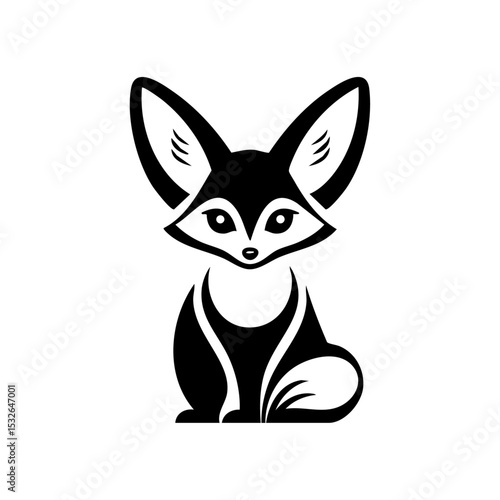 Vector logo of a fennec fox with large ears and sitting posture.

