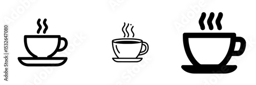 A modern flat icon representing a cup of hot coffee or caffeine-based drink for use on food-related apps and websites