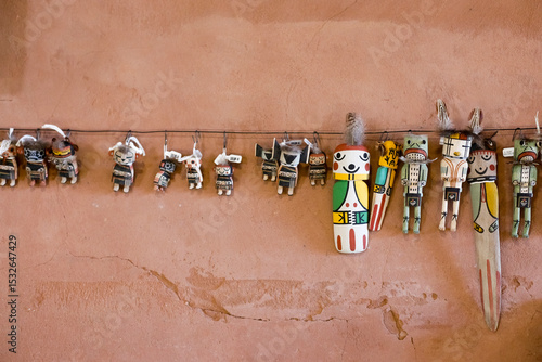 Ganado, Arizona, USA. Trading post with a display of Hopi kachina dolls. 