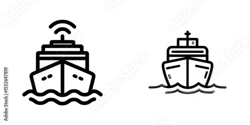 Black icon of a cruise ship's front, presented as clipart isolated on a white background