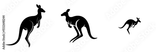 The modern isolated icon of a kangaroo features a black silhouette on a white background, showcasing a kangaroo in mid-jump