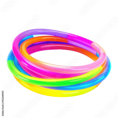 Neon Glow Bracelets, Glowing neon bracelets on dark wood; party supplies, isolated on transparent background