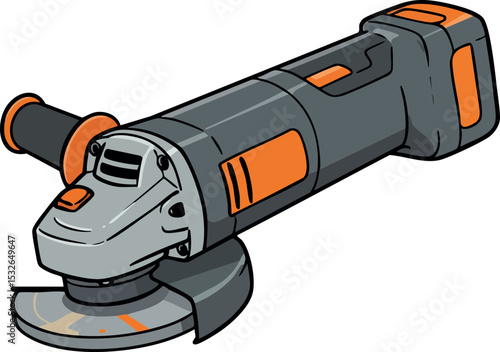 Cordless angle grinder power tool with orange and gray design vector illustration 