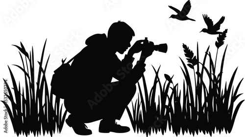 Silhouette Photographer, A lone photographer capturing the picture of nature and flower. 