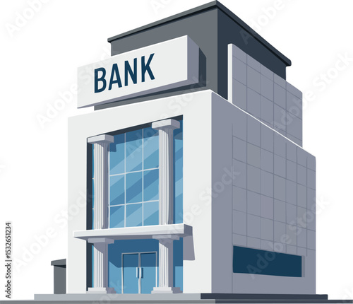 Bank building exterior modern architecture financial institution urban structure vector illustration 
