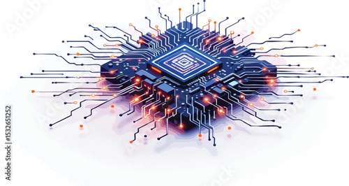 Abstract digital illustration of a complex central processing unit circuit board design.
