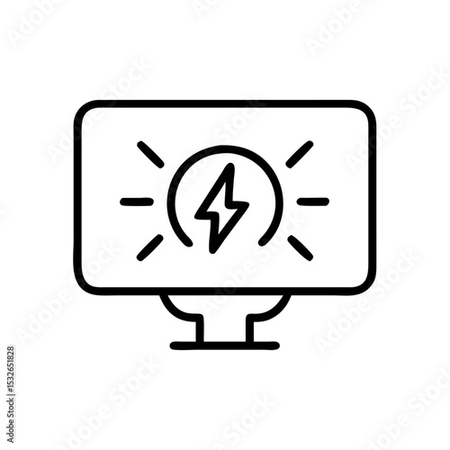 Line icon of an energy monitor screen with lightning symbol, representing power consumption tracking in smart energy management systems.
