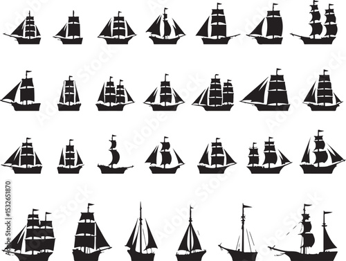 Vintage Sailing Ship Silhouettes – Black & White Nautical Vector Set

Old and Modern Ship Illustrations – Maritime Silhouette Collection

Historic Sailboat and Cargo Ship Silhouettes – Nautical Vector