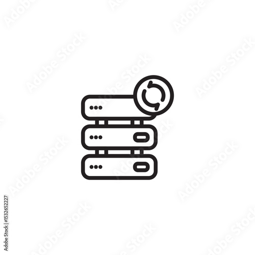 An icon representing server refresh or data synchronization, featuring a stack of three servers with a circular arrow symbol, symbolizing data update or backup.