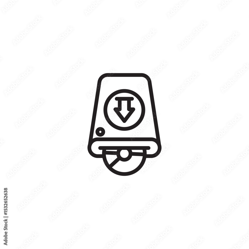 An icon representing disc eject or data download from a disc, featuring an external hard drive with a disc emerging from its slot and a downward arrow. An icon representing disc eject or data download from a disc, featuring an external hard drive with a disc emerging from its slot and a downward arrow.
