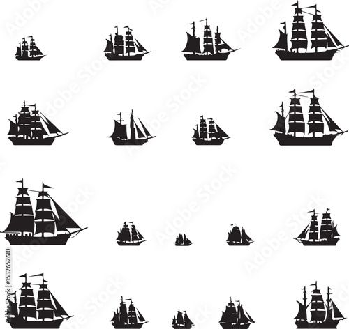 Vintage Sailing Ship Silhouettes – Black & White Nautical Vector Set

Old and Modern Ship Illustrations – Maritime Silhouette Collection

Historic Sailboat and Cargo Ship Silhouettes – Nautical Vector