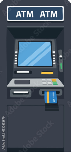 Automated teller machine ATM transaction with credit card inserted vector illustration 