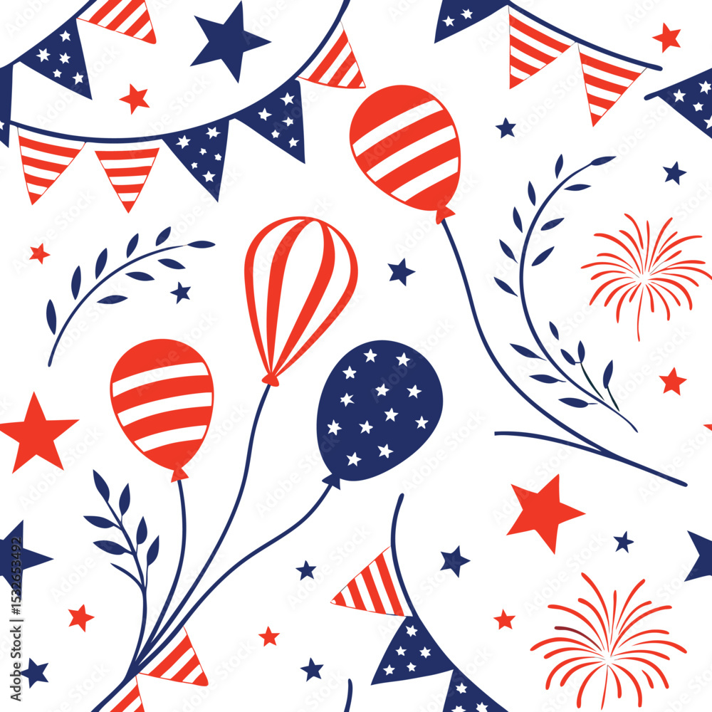 Obraz premium Patriotic Celebration 4th of July Balloons, Flags, and Stars Ai-Generated