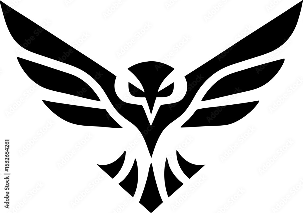 Obraz premium Eagle icon logo with spread wings, minimalist design on white background, symbolising freedom and strength.