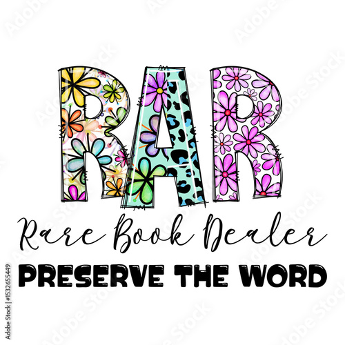 Rare Book Dealer Preserve The Word Design with Flowers and Leopard Print