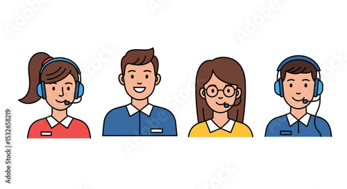 Customer Support Team Diverse Icons for Websites and Applications