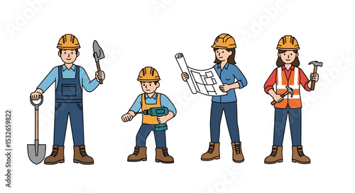 Construction Workers Diverse Team Illustration