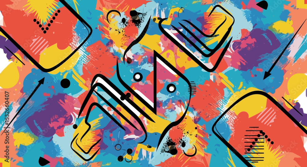 Naklejka premium Abstract Colorful Shapes and Lines Digital Illustration