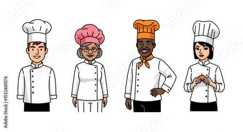 Diverse Chefs in Cartoon Style Vector Illustration of Culinary Professionals