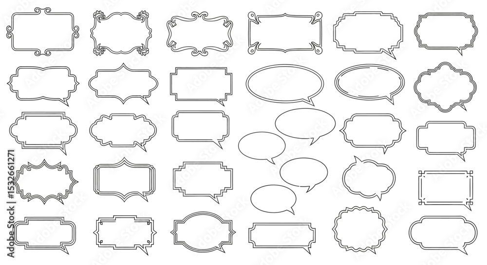 Obraz premium Collection of Ornate Frames and Speech Bubbles Decorative Borders and Text Boxes