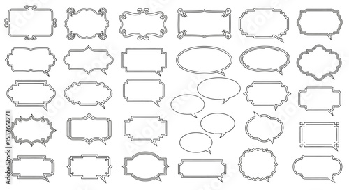 Collection of Ornate Frames and Speech Bubbles Decorative Borders and Text Boxes