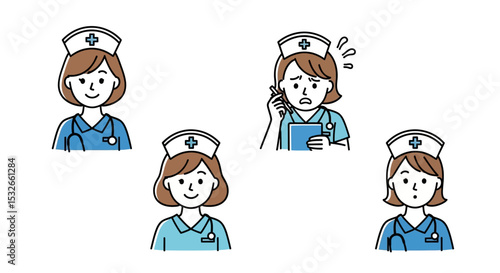 Nurse Character Illustrations Diverse Expressions for Healthcare Designs