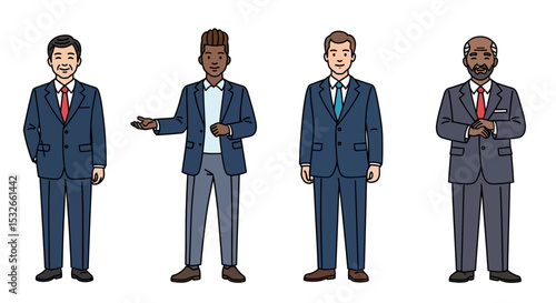 Diverse Businessmen Illustration Four Professional Men in Suits