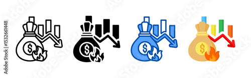 Recession icon set bundle. Multi style icon collection perfect for websites, apps, and presentations. Simple vector icon collection