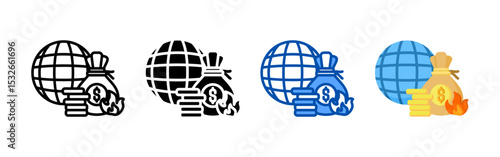 Financial crisis icon set bundle. Multi style icon collection perfect for websites, apps, and presentations. Simple vector icon collection