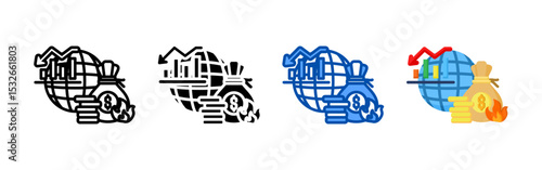 Economic crisis icon set bundle. Multi style icon collection perfect for websites, apps, and presentations. Simple vector icon collection