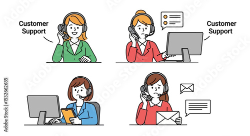 Customer Support Agents Illustrations of Help Desk Representatives Providing Assistance