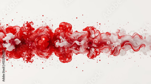 "Abstract red smoke swirl with ink-like splashes on a white background. Fluid motion, vibrant energy, and translucent textures create a dynamic, artistic visual perfect for modern design themes"