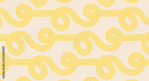 Spaghetti background. Seamless Yellow Noodle Pattern on Light Background. Abstract Geometric Food Inspired Design for Asian or Italian kitchen design.