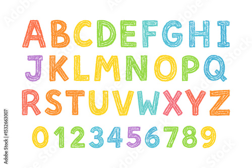 Colorful Crayon Drawn Alphabet and Numbers for Education