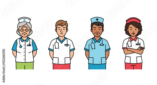Diverse Team of Healthcare Professionals Nurses and Doctors Illustration