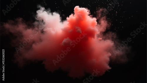 "Explosive red and white cloud of smoke against a black starry background. The dynamic burst evokes cosmic energy, mystery, and motion—ideal for sci-fi, surreal, or abstract visual themes"