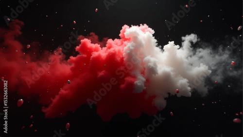 "Explosive red and white cloud of smoke against a black starry background. The dynamic burst evokes cosmic energy, mystery, and motion—ideal for sci-fi, surreal, or abstract visual themes"